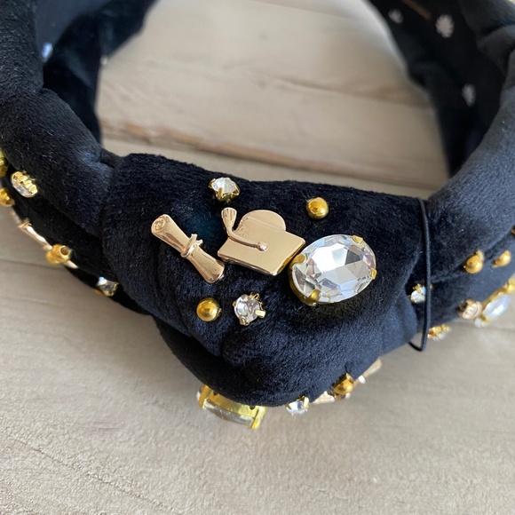 Lele Sadoughi Graduation Jet Velvet Embellished Headband - Picture 2 of 12
